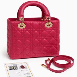 Dior Lady Dior in pink cannage leather with gold hardware, with strap + COA